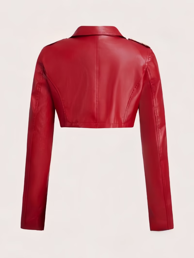 Millard solid color lapel hot girl slim jacket 2024 autumn new motorcycle style short long-sleeved leather jacket - Image 2