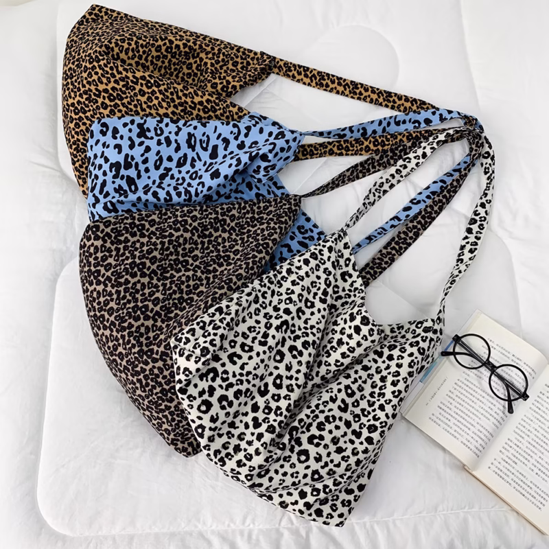 Fashionable small leopard slanted bag with zipper, large-capacity one-shoulder shopping bag, fashionable canvas bag for women - Image 6
