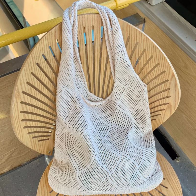 Hollow knitted wool 2024 summer casual large-capacity woven new tote bag simple shopping bag shoulder bag - Image 4