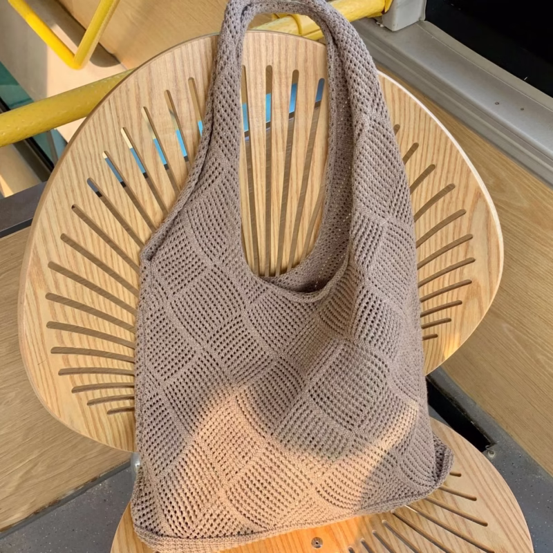 Hollow knitted wool 2024 summer casual large-capacity woven new tote bag simple shopping bag shoulder bag - Image 2