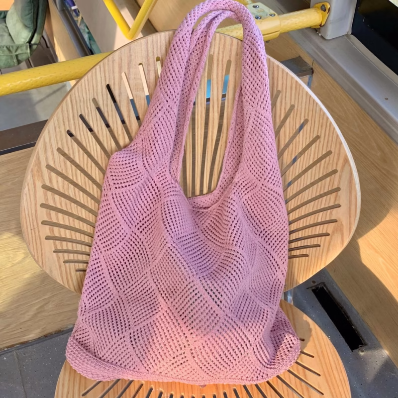Hollow knitted wool 2024 summer casual large-capacity woven new tote bag simple shopping bag shoulder bag - Image 5