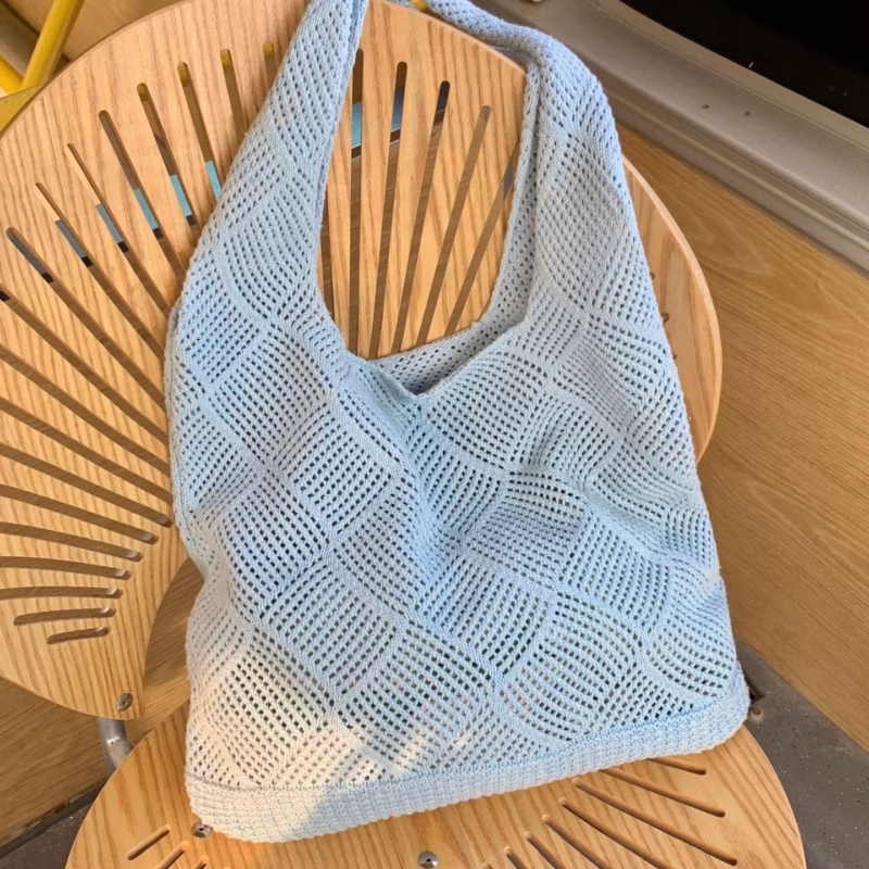 Hollow knitted wool 2024 summer casual large-capacity woven new tote bag simple shopping bag shoulder bag - Image 7