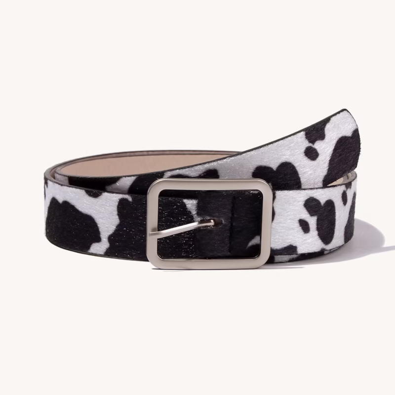 Factory direct sales spot new day buckle black and white cow pattern horsehair women's fake hair fashion cross-border PU belt - Image 2