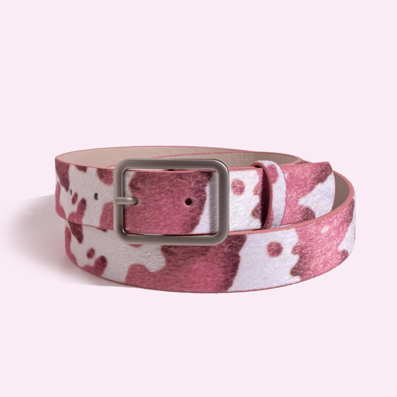 Factory direct sales spot new day buckle black and white cow pattern horsehair women's fake hair fashion cross-border PU belt - Image 7