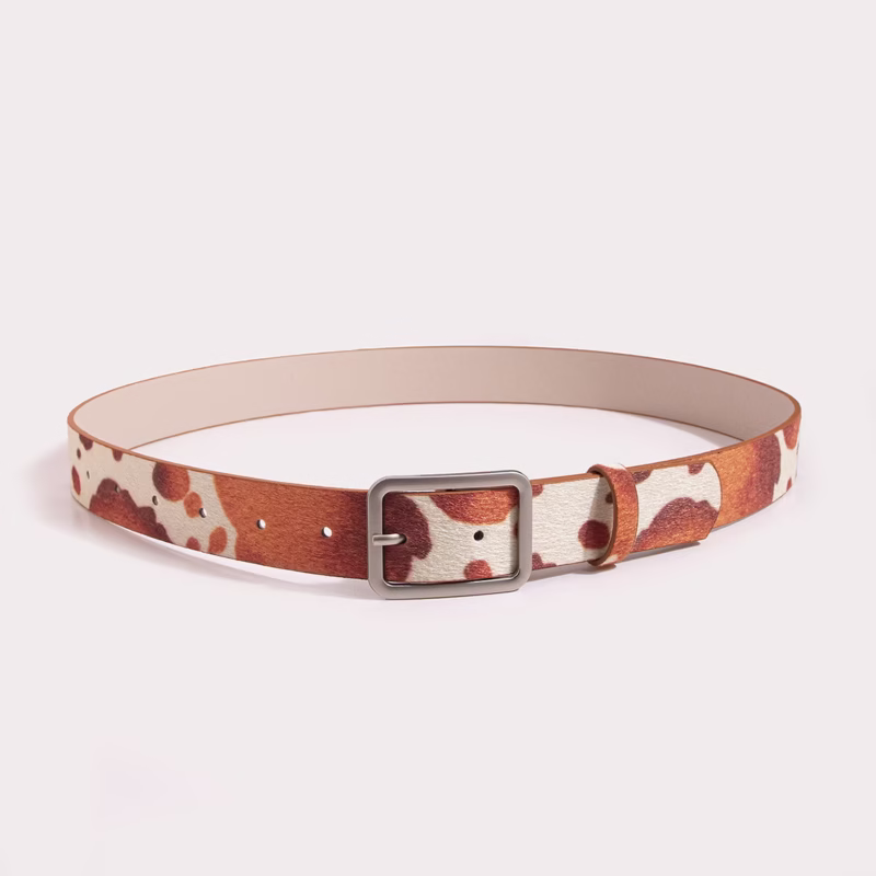 Factory direct sales spot new day buckle black and white cow pattern horsehair women's fake hair fashion cross-border PU belt - Image 4