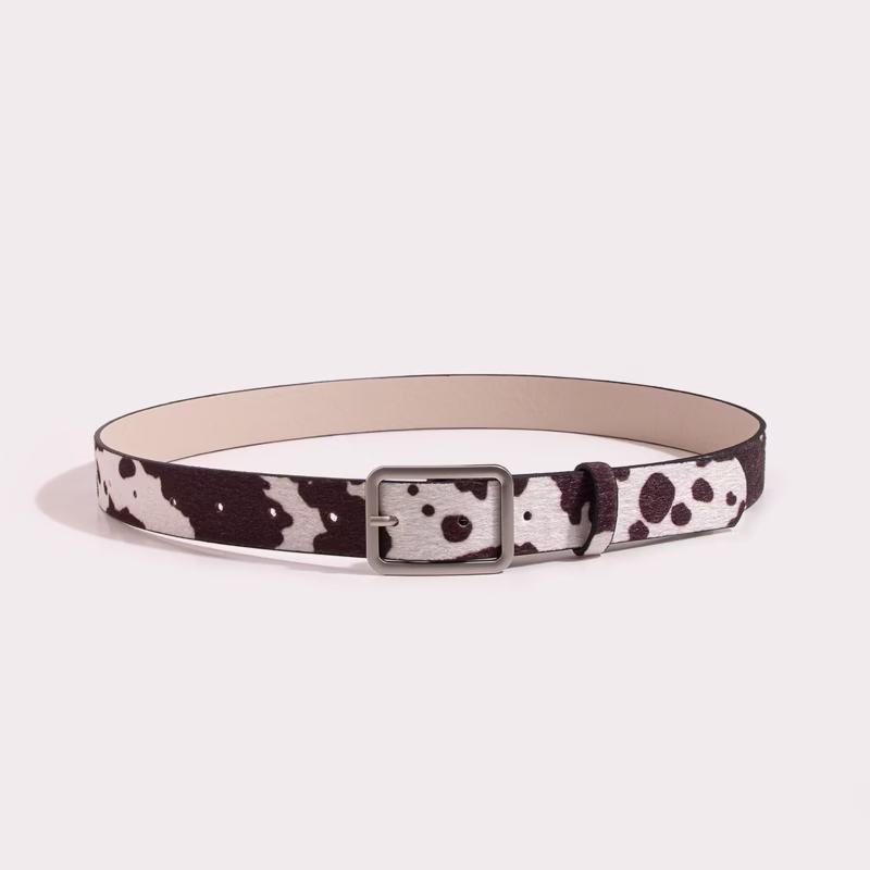 Factory direct sales spot new day buckle black and white cow pattern horsehair women's fake hair fashion cross-border PU belt - Image 5