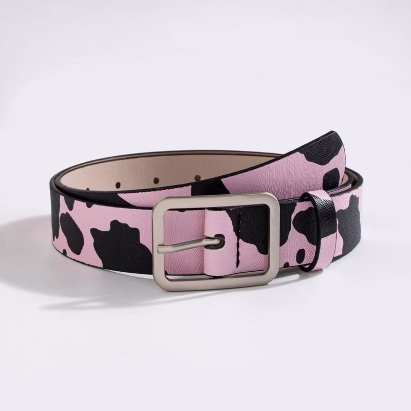 Factory direct sales spot new day buckle black and white cow pattern horsehair women's fake hair fashion cross-border PU belt - Image 14