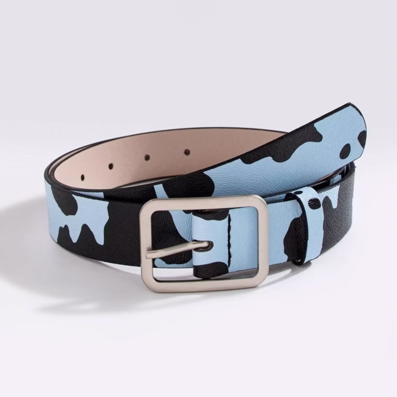 Factory direct sales spot new day buckle black and white cow pattern horsehair women's fake hair fashion cross-border PU belt - Image 10