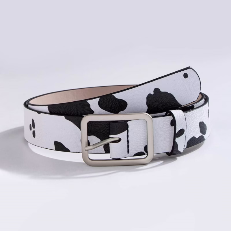 Factory direct sales spot new day buckle black and white cow pattern horsehair women's fake hair fashion cross-border PU belt - Image 3
