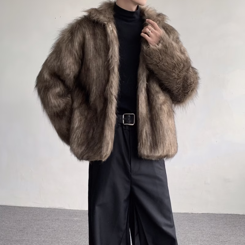 Autumn and winter fashionable high-end eco-friendly fur jacket short men's Korean style long hair fried street cotton clothes