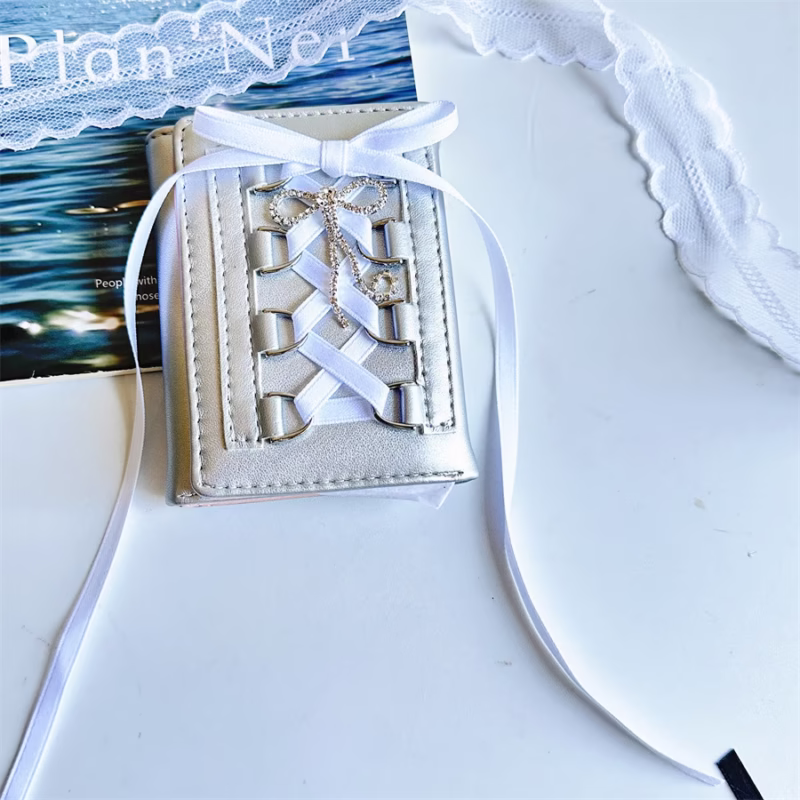 [Ballet style] Original strap wallet women's short coin purse snap button tri-fold PU card holder snap button - Image 9