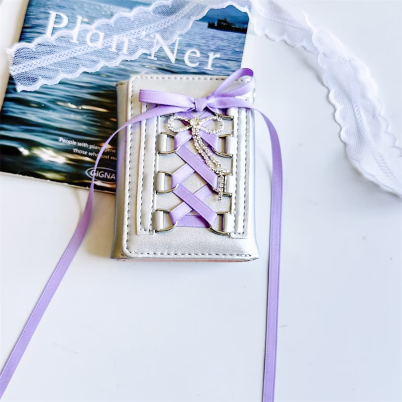 [Ballet style] Original strap wallet women's short coin purse snap button tri-fold PU card holder snap button - Image 4