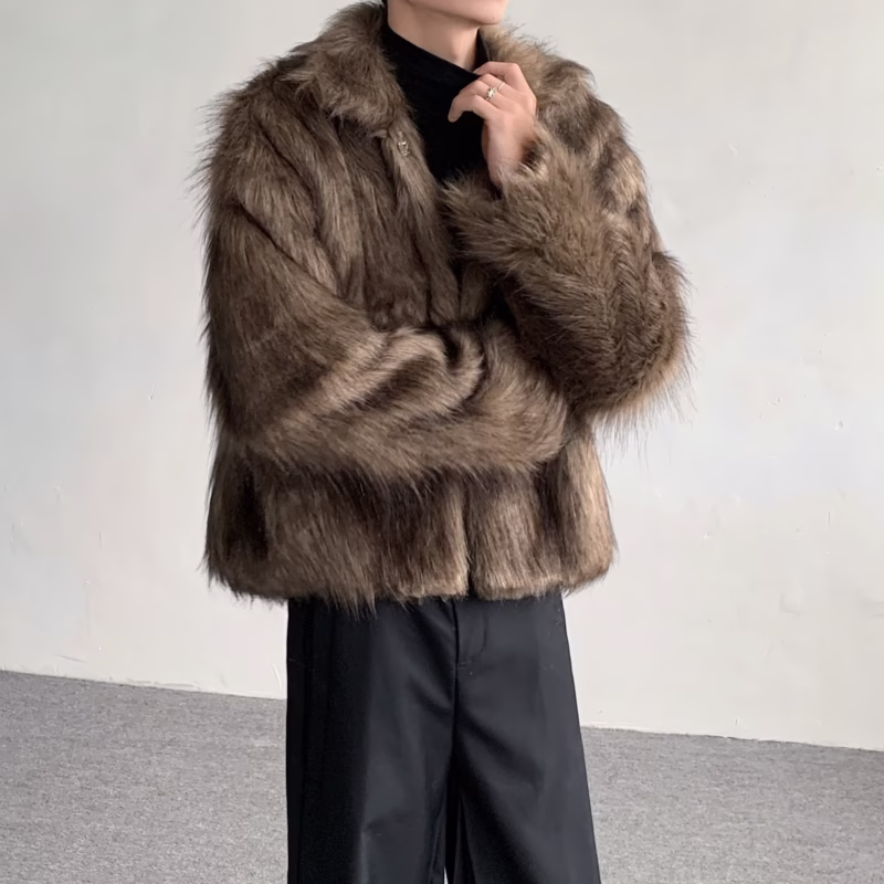 Autumn and winter fashionable high-end eco-friendly fur jacket short men's Korean style long hair fried street cotton clothes - Image 3