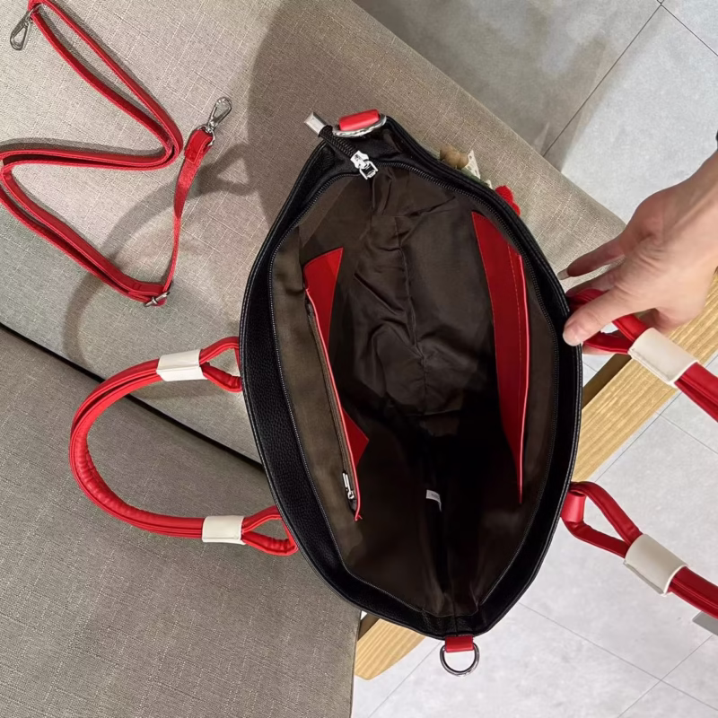 "2025 new fashion handbag European and American large capacity shoulder bag creative splicing embroidery basket bag holiday bag " - Image 2