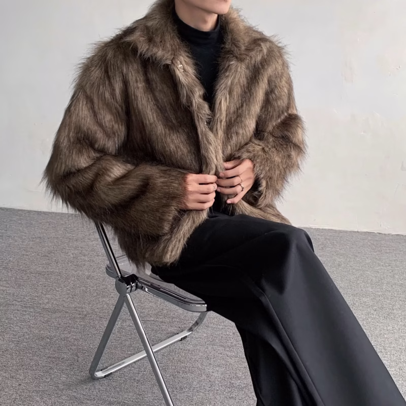Autumn and winter fashionable high-end eco-friendly fur jacket short men's Korean style long hair fried street cotton clothes - Image 4