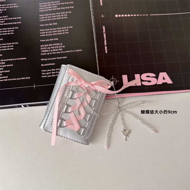 [Ballet style] Original strap wallet women's short coin purse snap button tri-fold PU card holder snap button - Image 14
