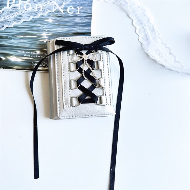 [Ballet style] Original strap wallet women's short coin purse snap button tri-fold PU card holder snap button - Image 10