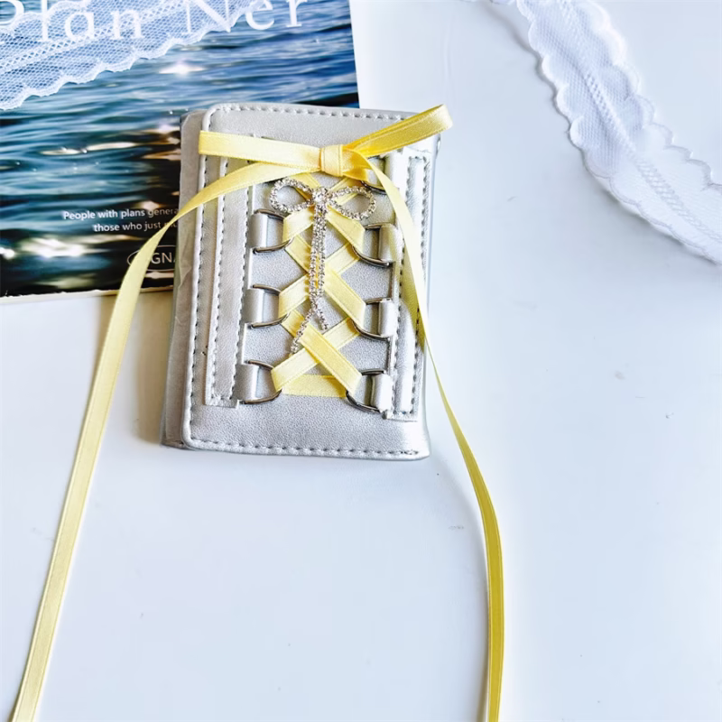 [Ballet style] Original strap wallet women's short coin purse snap button tri-fold PU card holder snap button - Image 2