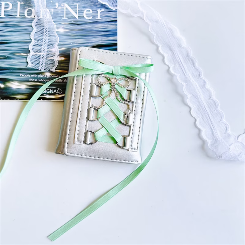 [Ballet style] Original strap wallet women's short coin purse snap button tri-fold PU card holder snap button - Image 7