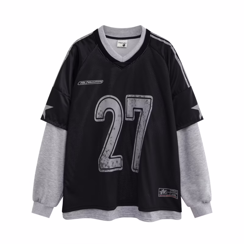 EON MODISH Men's 24 Autumn New Products Real Shot American Fashion Brand Sports Jersey Fake Two-piece Long-sleeved T-shirt - Image 2