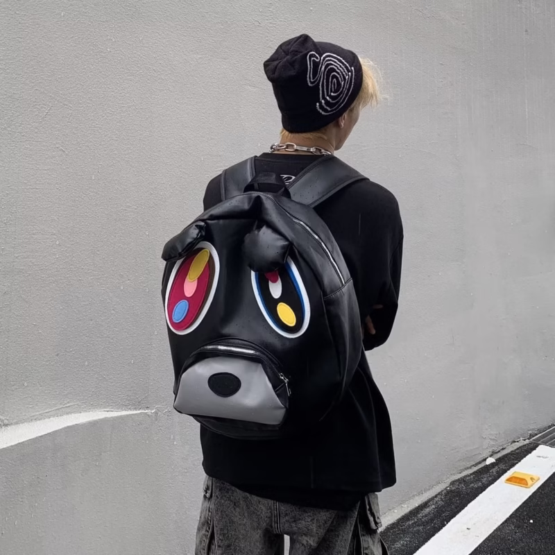 Patch KT pin backpack simple graffiti ladies multi-purpose shoulder backpack literary style cotton and linen leisure travel - Image 4